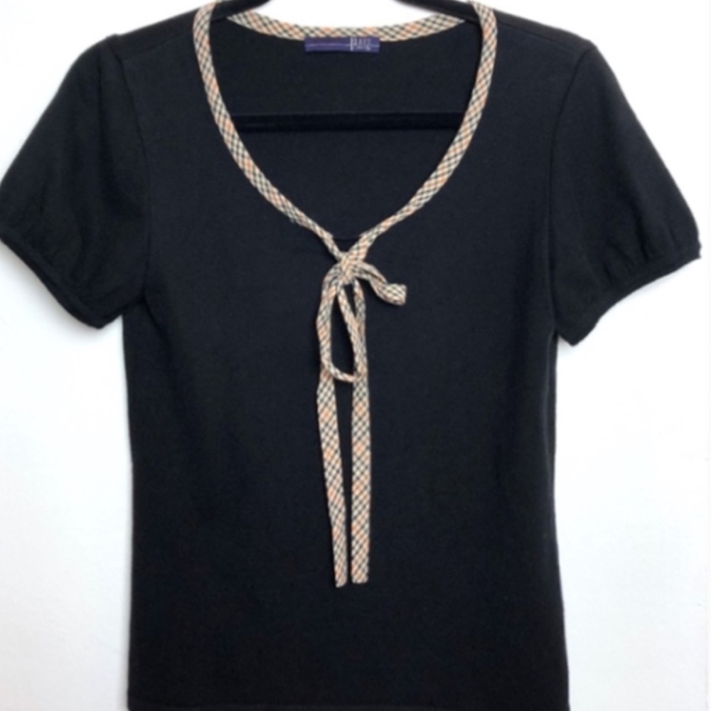 Daks London E1 Short Sleeve Black & Plaid Tie Top